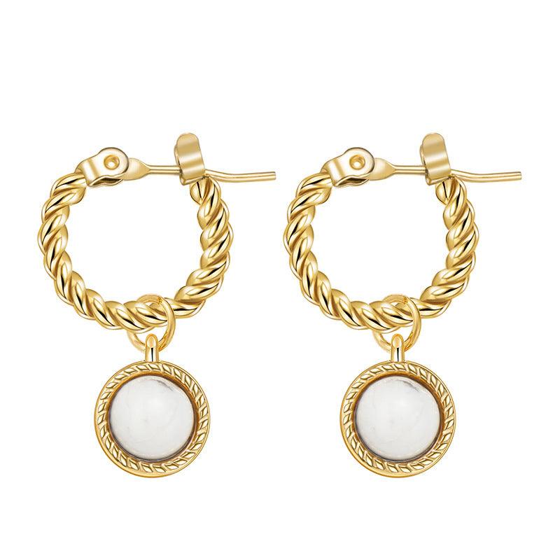 Round Natural Stone Hoop Earring