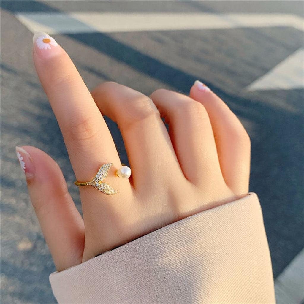 Mermaid Tail Pearl Ring & Earrings - zuzumia