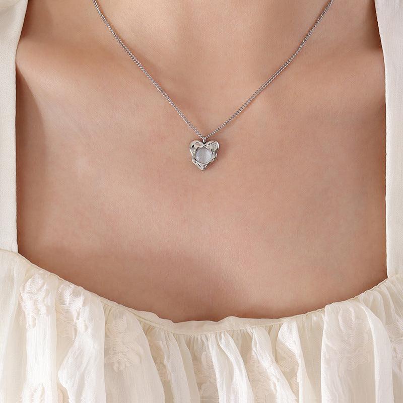 Heart shaped inlaid Opal Pendant Necklace - zuzumia