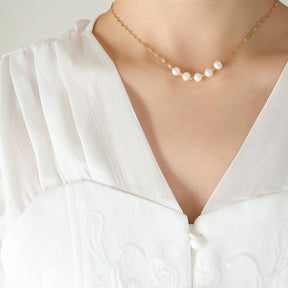 Tiny Gold Beads Pearl Necklace - zuzumia