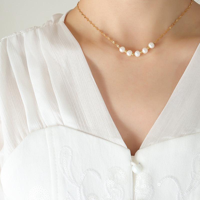 Tiny Gold Beads Pearl Necklace - zuzumia