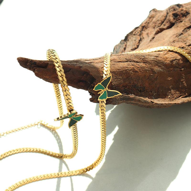 Green Crystal Butterfly Necklace