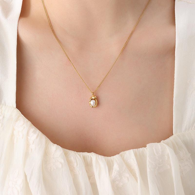 Pearl Geometric Pendant Necklace - zuzumia