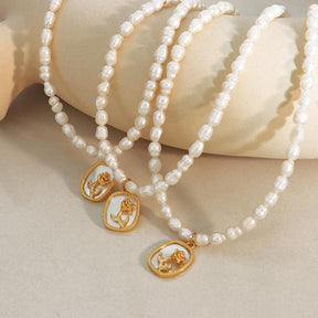 Freshwater Pearl Rose Pendant Necklace