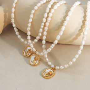 Freshwater Pearl Rose Pendant Necklace - zuzumia