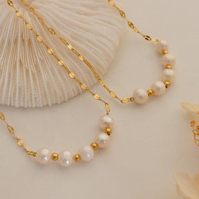 Tiny Gold Beads Pearl Necklace