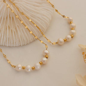 Tiny Gold Beads Pearl Necklace - zuzumia