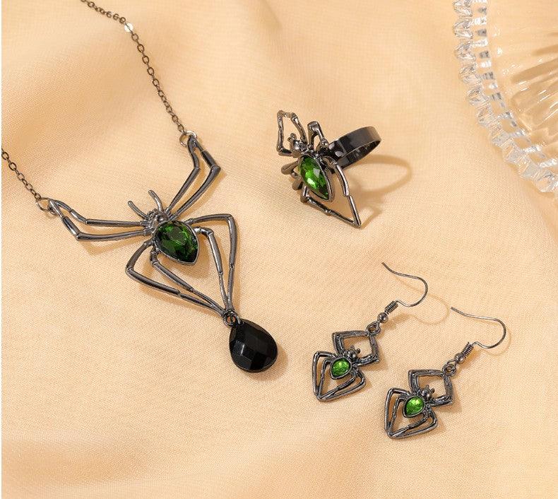 Vintage Green Crystal Spider Jewelry Set