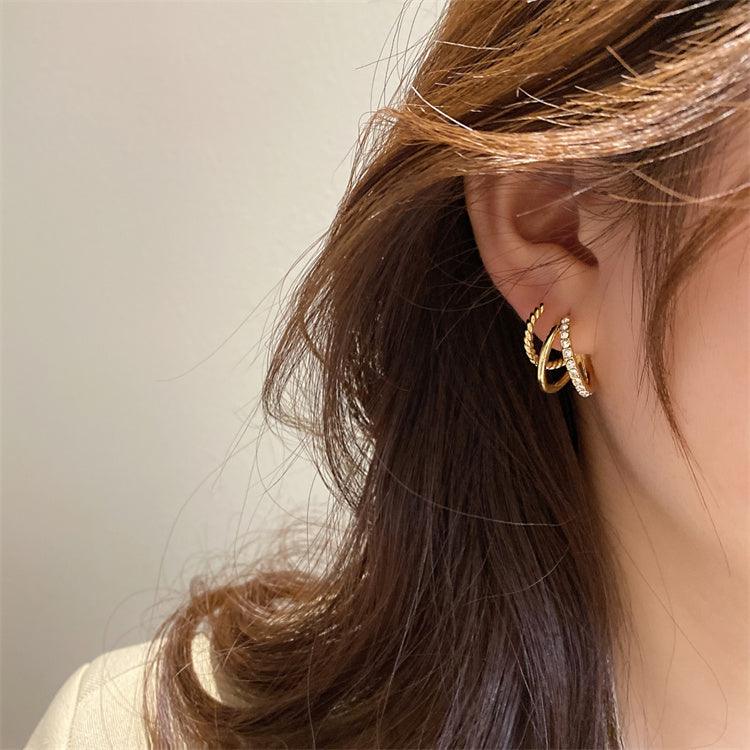 Triple-looped Zircon Earrings