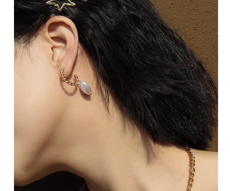 Peach Heart Pearl Hoop Earrings - zuzumia