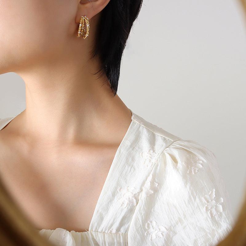 Zircon Multi-layer C-shaped Earrings - zuzumia