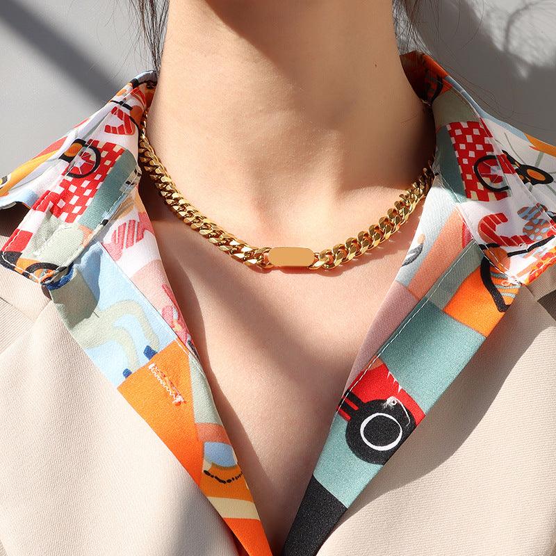 Wide Zircon Chain Necklace & Bracelet - zuzumia