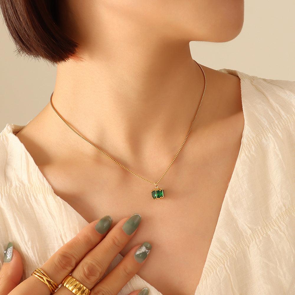 Green Zircon Pendant Necklace & Hoop Earrings