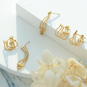 Multi- layered Bead Tassel Earrings - zuzumia