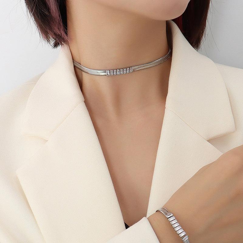 Zircon Choker Necklace Bracelet Set - zuzumia
