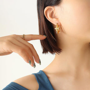 U Shaped Pearl Zircon Hoop Earrings - zuzumia