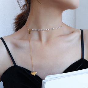 Round Brand Peach Heart Love Pearl Elegant Tassel Necklace