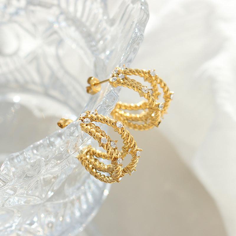 Zircon Multi-layer C-shaped Earrings - zuzumia