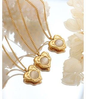 Heart shaped inlaid Opal Pendant Necklace - zuzumia