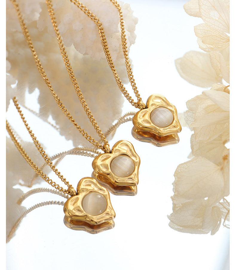 Heart shaped inlaid Opal Pendant Necklace - zuzumia