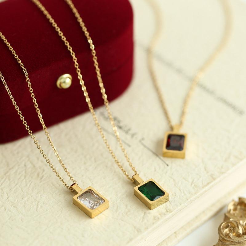 Geometric Square Zircon Pendant Necklace - zuzumia