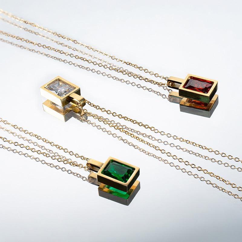 Geometric Square Zircon Pendant Necklace - zuzumia
