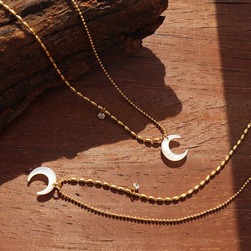 Natural Shell Moon Pendant Necklace - zuzumia