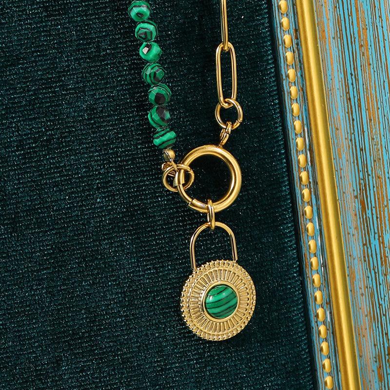 Padlock Pendant Malachite Green Necklace
