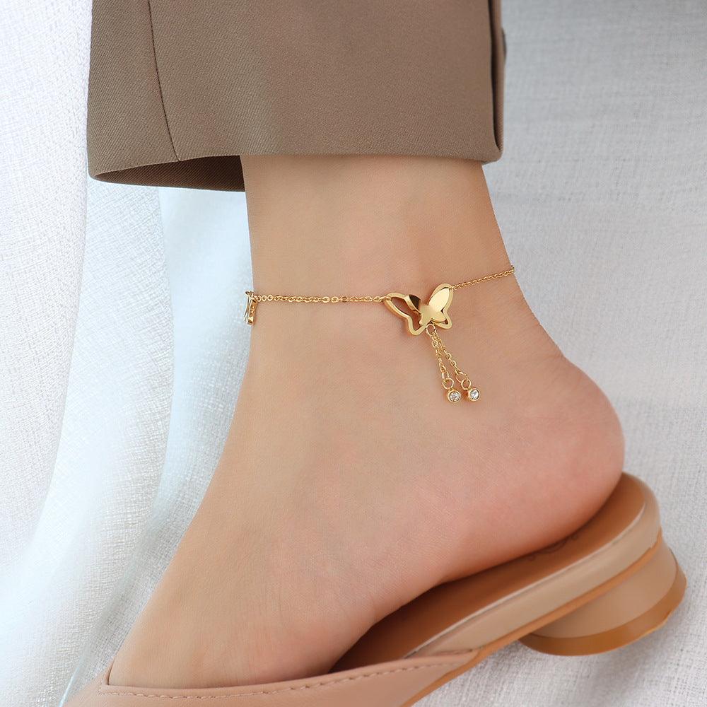 Butterfly Three-Dimensional Zircon Anklet - zuzumia