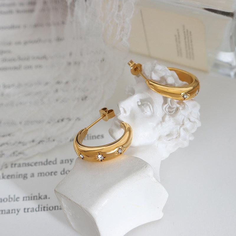 Zircon C-shaped Hoop Earrings - zuzumia
