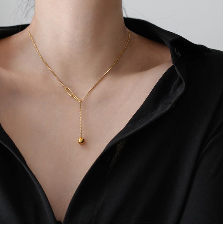 Small Gold Ball Tassel Necklace - zuzumia