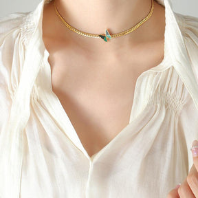 Green Crystal Butterfly Necklace - zuzumia