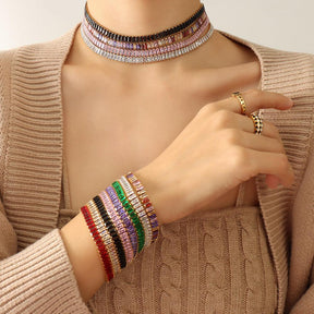 Multicolor Geometric Zircon Necklace & Bracelet - zuzumia