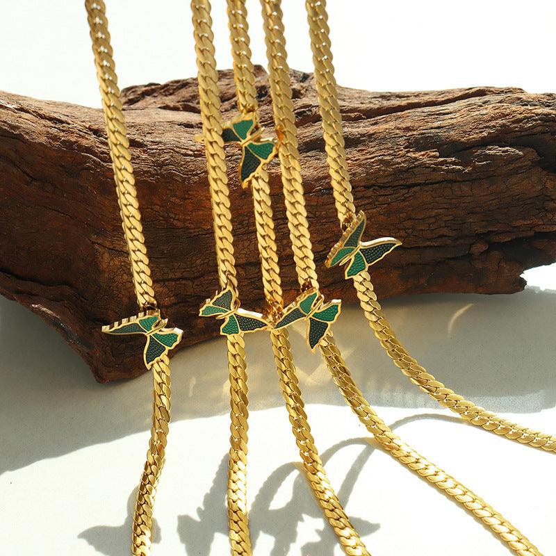 Green Crystal Butterfly Necklace - zuzumia