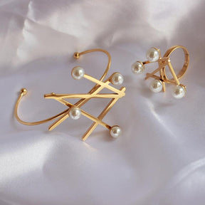 Pearl Irregular Bracelet & Ring Jewelry Set - zuzumia