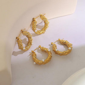 U Shaped Pearl Zircon Hoop Earrings - zuzumia