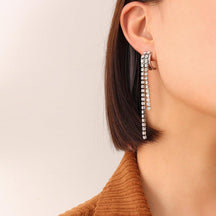 Cubic Zirconia Long Dangle Earrings - zuzumia