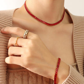Multicolor Geometric Zircon Necklace & Bracelet - zuzumia