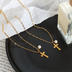 Cross Pendant Pearl Accessories Chain Anklet - zuzumia