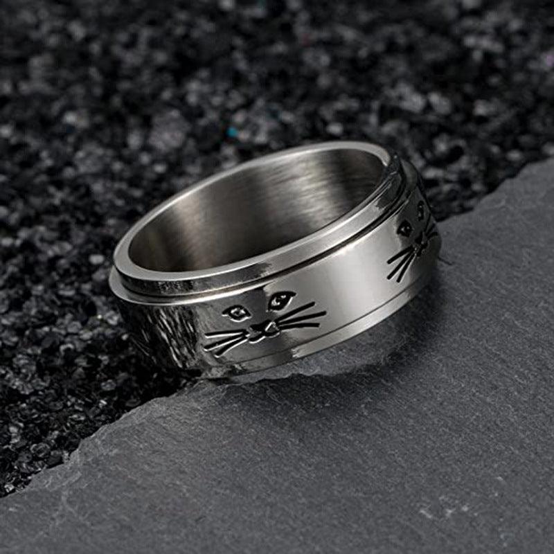 Engraved Cat Spinner Ring