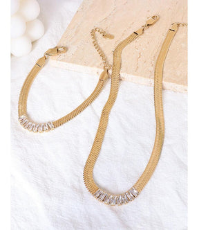 Zircon Choker Necklace Bracelet Set - zuzumia