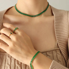 Multicolor Geometric Zircon Necklace & Bracelet - zuzumia