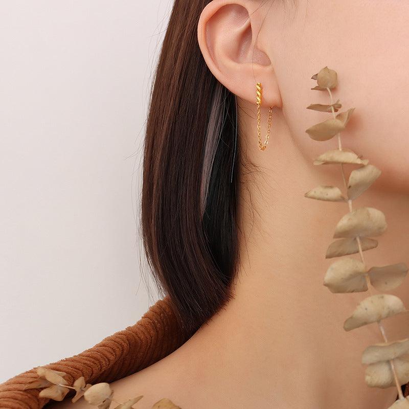 Geometric Chain Tassel Twisted Stud Earrings - zuzumia