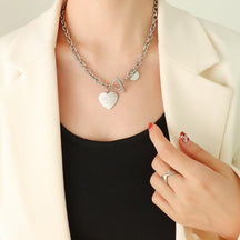 OT Buckle Heart Love Round Clavicle Necklace