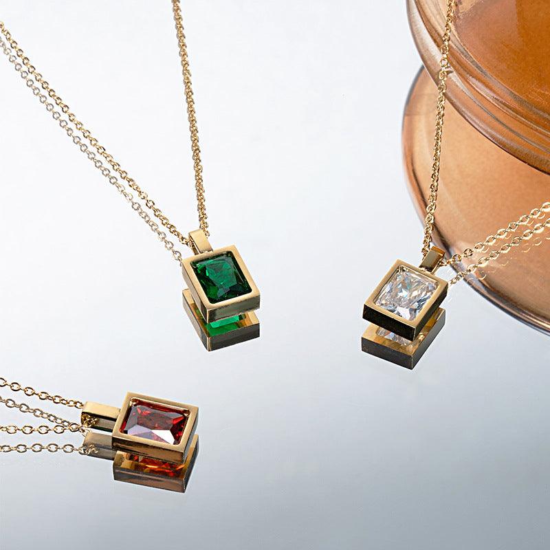 Geometric Square Zircon Pendant Necklace - zuzumia