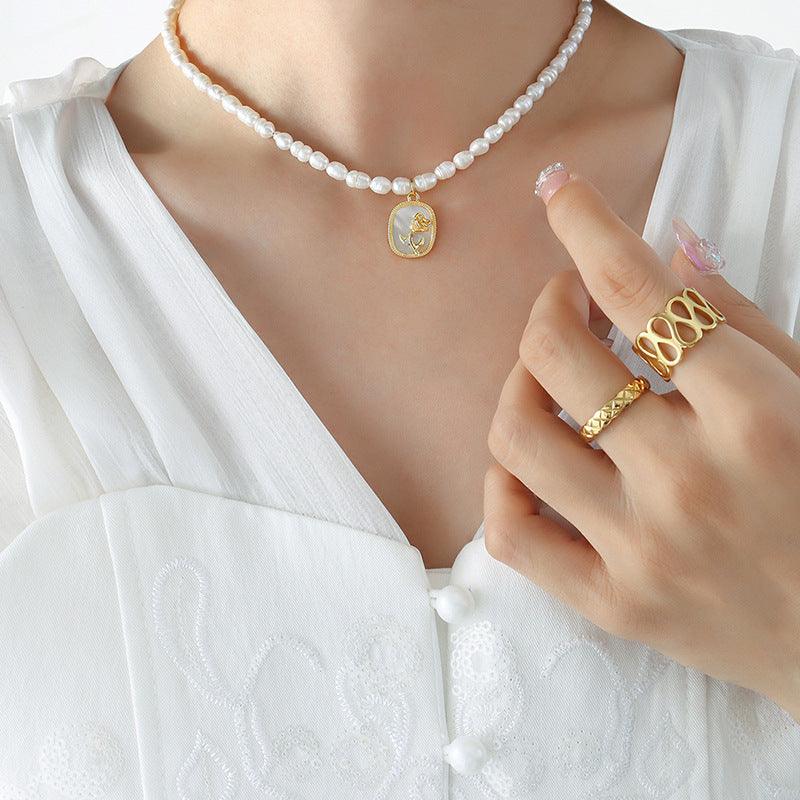 Freshwater Pearl Rose Pendant Necklace - zuzumia