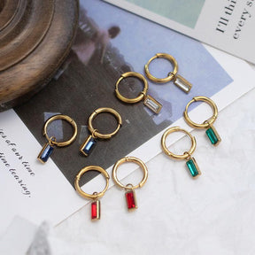 Square Geometric Zircon Hoop Earrings - zuzumia