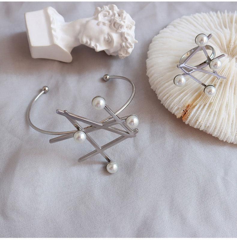 Pearl Irregular Bracelet & Ring Jewelry Set - zuzumia