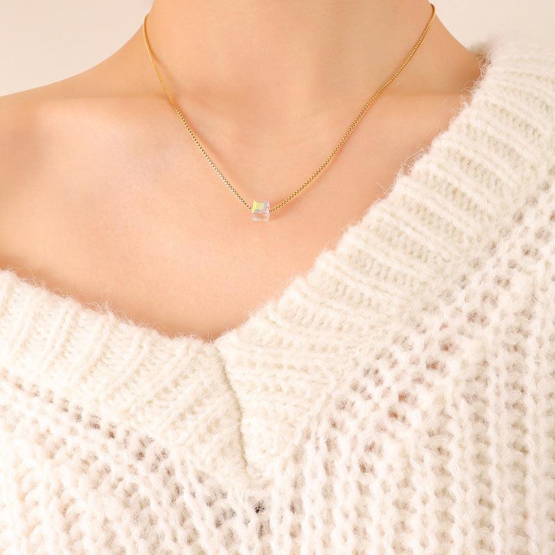 Square Crystal Pendant Necklace - zuzumia