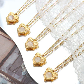 Heart shaped inlaid Opal Pendant Necklace - zuzumia